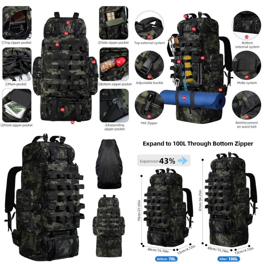 70L/100L Camping Hiking Backpa - огляд і ціна Hiking Backpack Waterproof