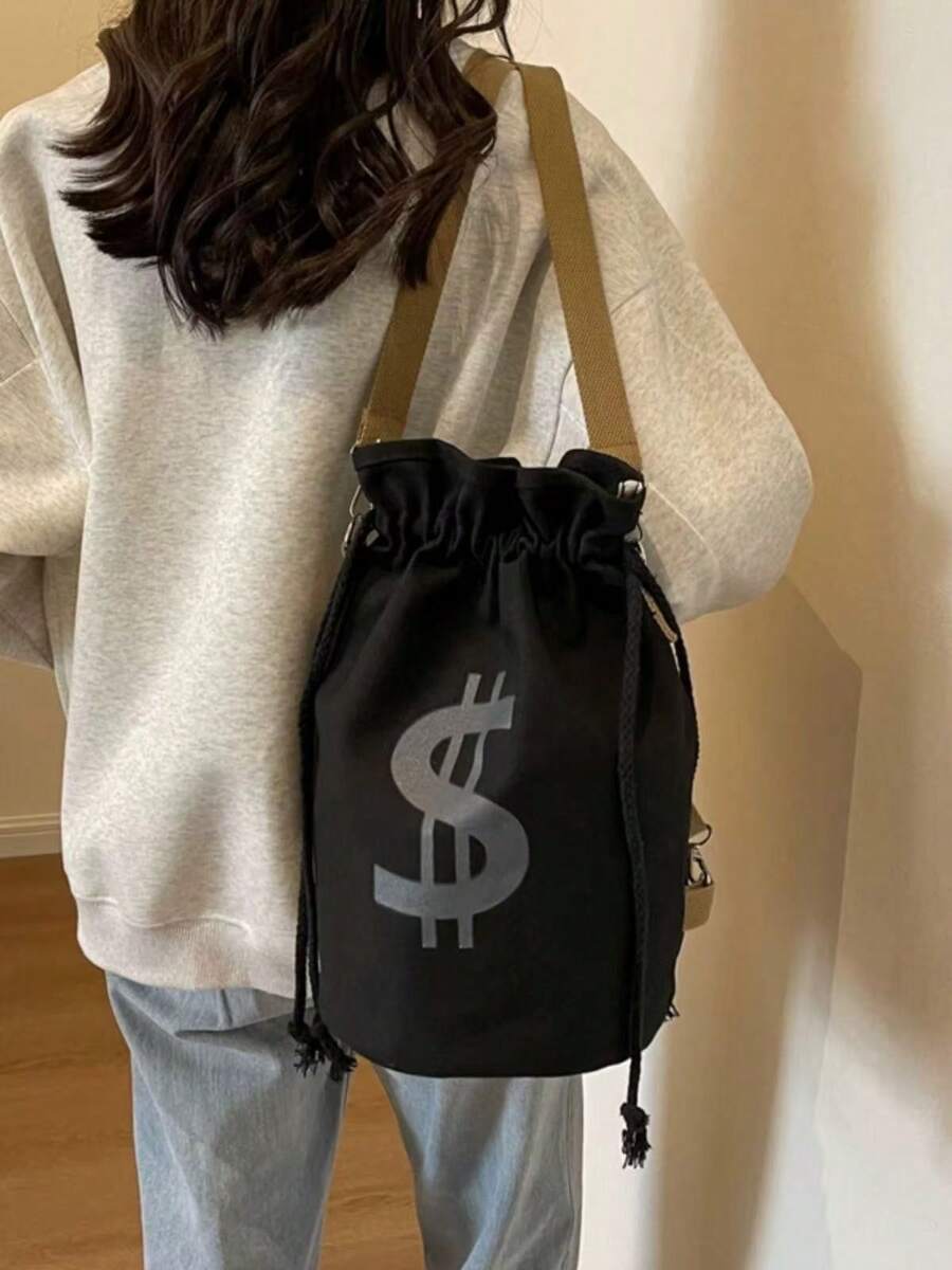 Black Canvas Drawstring Crossb - огляд і ціна Canvas Backpack Casual