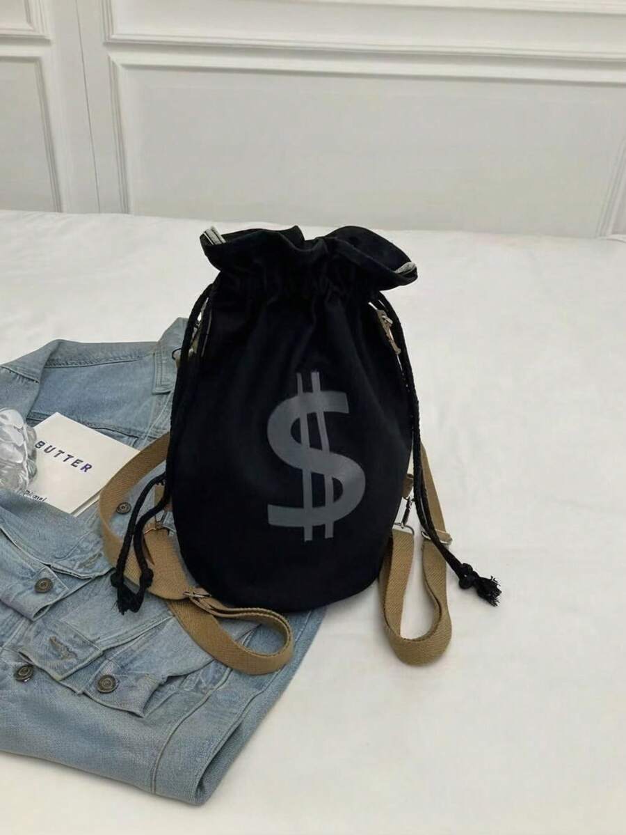 Black Canvas Drawstring Crossb - огляд і ціна Canvas Backpack Casual