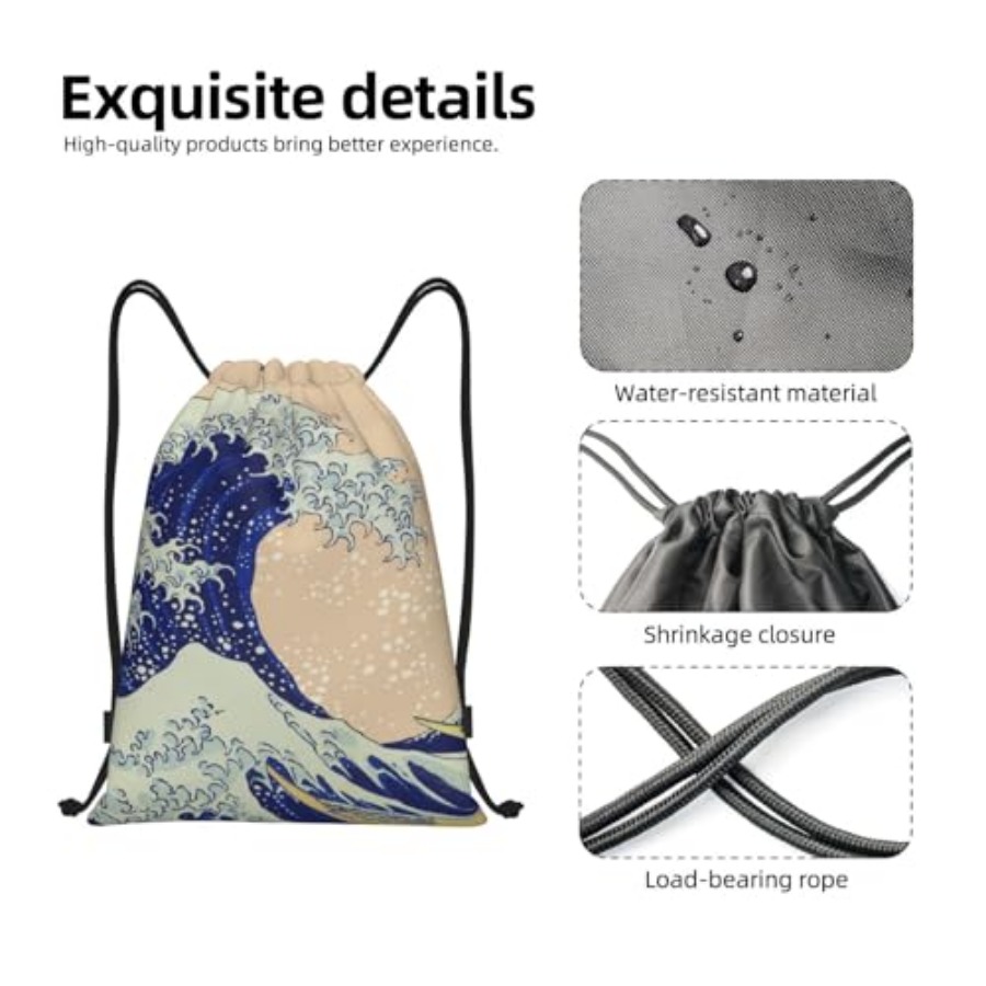 Japanese Kanagawa Ocean Great  - огляд і ціна Drawstring Gym Bag