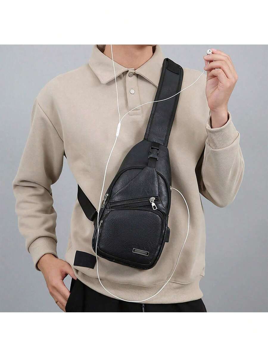 Mens PU Leather Sling Bag With - огляд і ціна Sling Backpack Shoulder
