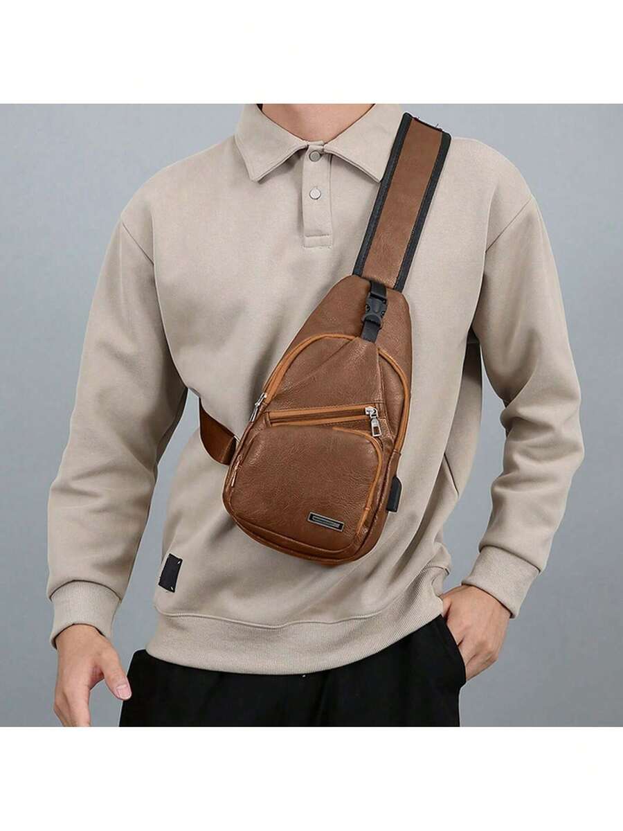 Mens PU Leather Sling Bag With - огляд і ціна Sling Backpack Shoulder