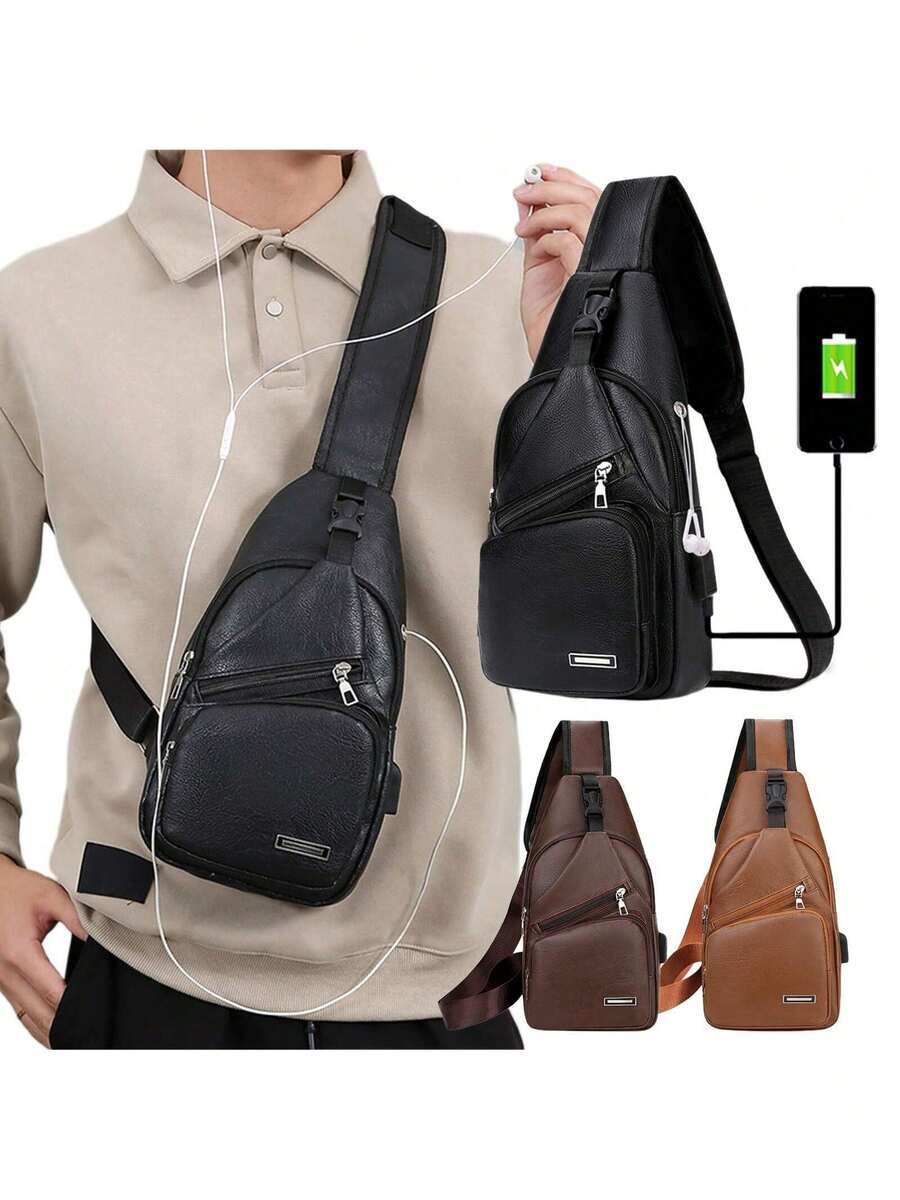 Mens PU Leather Sling Bag With - огляд і ціна Sling Backpack Shoulder