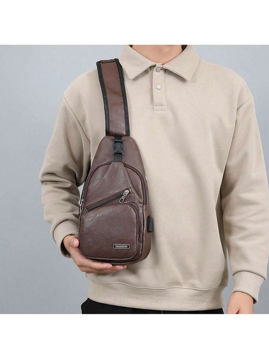 Mens PU Leather Sling Bag With - огляд і ціна Sling Backpack Shoulder
