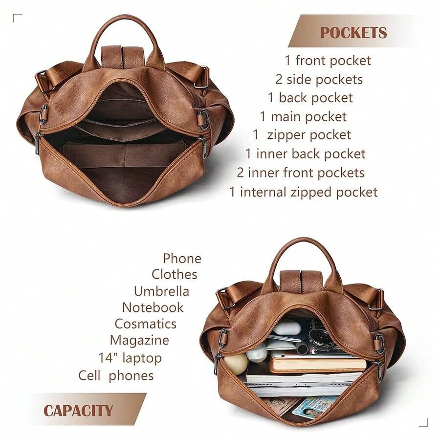 Women Fashion Vintage Brown PU - огляд і ціна Leather Backpack Vintage
